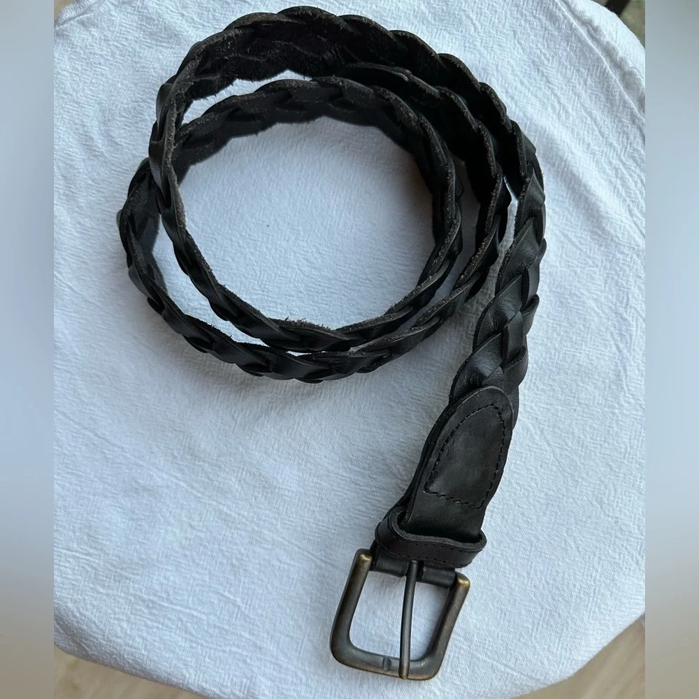Classic Quality Braided Black Leather Child-Sized Belt by Lands’ End ~ XL Kid